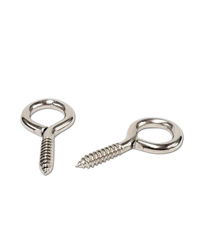 Shiny nickel-plated 10mm ID screw eye, perfect for bird toy hardware, measuring 1-3/8" long and 5/8" wide.