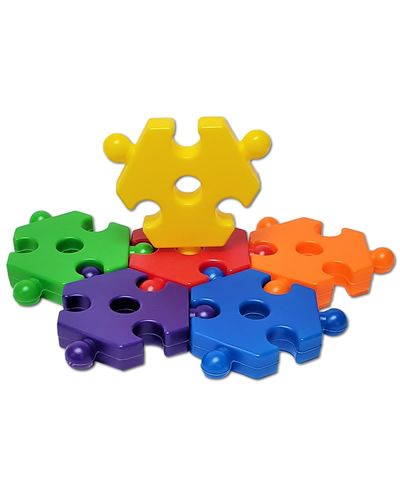 Vibrant hollow plastic hexagon bird toy component, measuring 3-3/4" long and 3-1/2" wide, with a 3/4" center hole for creative play.