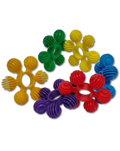 Vibrant 2-1/2" interlocking snowflake bird toy part in assorted colors, showcasing a fun, intricate design for play.