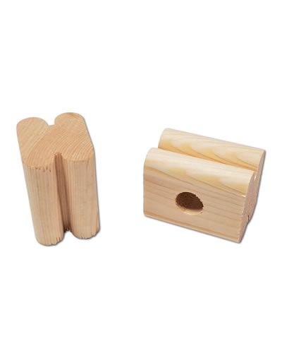 Natural wood bird toy block with a large groove, measuring 1-3/4 inches, showcasing a textured, earthy design for pet play.