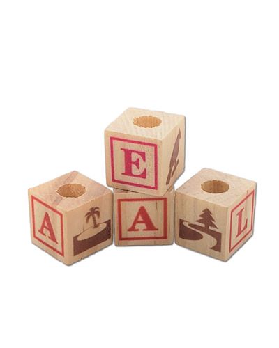 Tiny 1/2-inch wooden ABC blocks with a 1/4-inch hole, perfect as colorful and engaging bird toy parts.