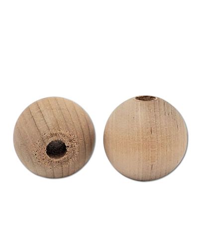 Close-up of a 1-1/2 inch round wood bead with a smooth finish and a 3/8 inch center hole, perfect for bird toy crafting.