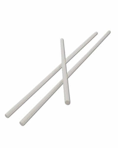 White 9-1/2 inch paper sticks in a 10-pack, perfect for crafting bird toys, with a slim 1/4 inch diameter for easy use.
