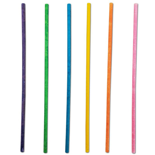 Vibrant 9-1/2" colored paper sticks, perfect for bird toys, showcasing a slender 1/4" diameter design in a 10-pack.