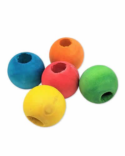 Vibrant 7/8-inch colored wood beads in a 2-pack, perfect for bird toys, showcasing assorted hues and a 3/8-inch hole.