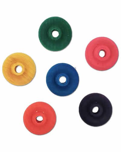 Vibrant 1-inch colored wooden wheel for toy crafting, showcasing a smooth finish and a small central hole for easy assembly.