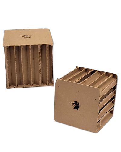 Vibrant 3x3-inch honeycomb paper cube bird toy, perfect for stuffing treats, with a textured design and small holes.
