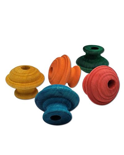 Vibrant colored birch wood knobs in a 2-pack, perfect for bird toys, measuring 1-1/2 inches in diameter with a smooth finish.