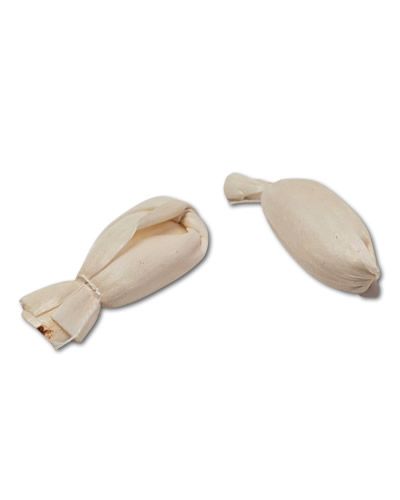 Close-up of Sola Bulb bird toy parts, featuring bundled soft sola wood tied with delicate thread, ideal for small birds.