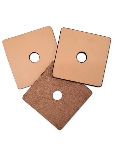 Small 3x3 inch vegetable-tanned leather square with a natural finish, perfect as a safe bird toy part with a 1/2-inch hole.