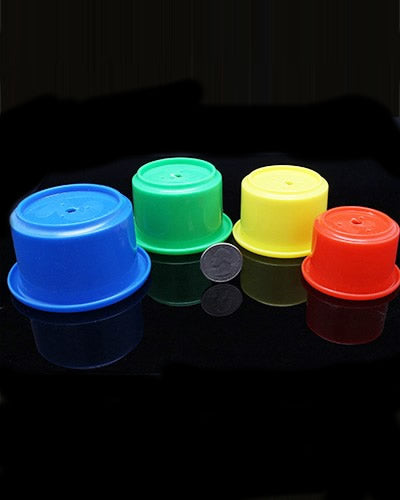 Vibrant assortment of plastic bird toy cups in various colors and sizes, perfect for creative play and pet engagement.