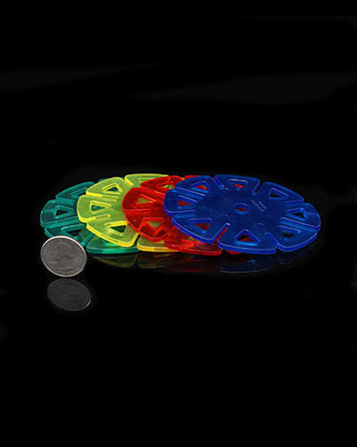 Vibrant assortment of LG clear plastic links, 4-inch diameter bird toy parts in various colors, perfect for playful pets.