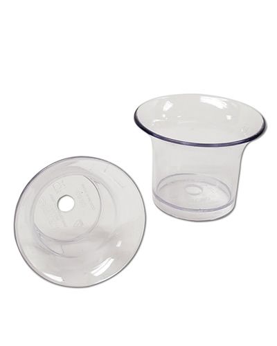 Colorful acrylic foraging cup for birds, measuring 2-5/8" in diameter and 2" tall, designed as a fun, engaging toy part.