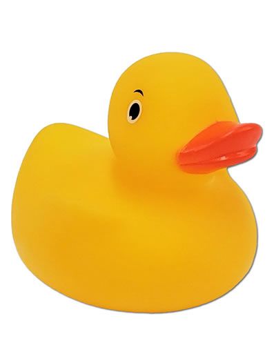 Brightly colored 3-inch rubber duck toy in assorted hues, showcasing a cheerful design for playful bath time fun.