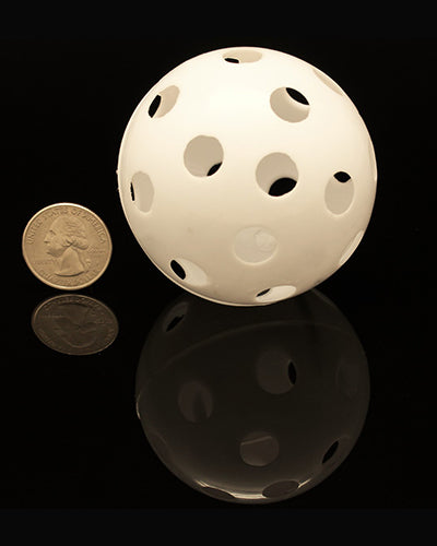 Colorful hard plastic ball, 2.5 inches in diameter, designed as a vibrant and durable toy part for birds.