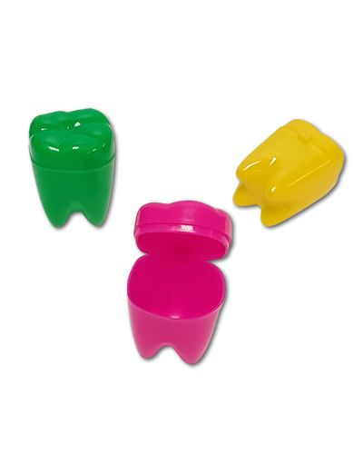 Colorful plastic teeth toy parts for birds, measuring 1.5 inches long and 1 inch wide, sold in a pack of three.
