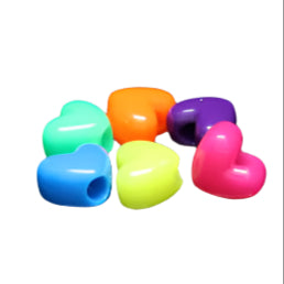 Colorful heart-shaped beads in a 5-pack, perfect for bird toys, showcasing assorted vibrant hues and a small 1/8" hole.