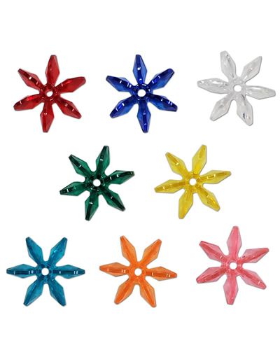Vibrant 25MM Starburst 5-pack plastic bird toy parts in assorted colors, each about 1 inch wide with a star-shaped design.
