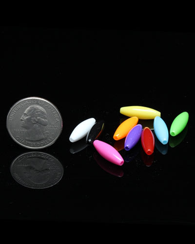 Vibrant assortment of 15 long plastic beads in various colors, perfect for crafting bird toys, each measuring 3/4" long.