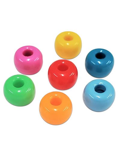 Vibrant assortment of 11mm x 8mm pony beads in various colors, perfect for crafting bird toys, with a 1/8" hole diameter.
