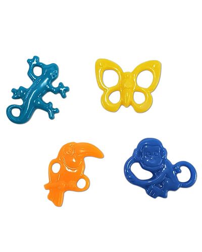 Colorful plastic animal charms in a 5-pack, featuring assorted bird designs in various sizes, perfect for toy crafting.