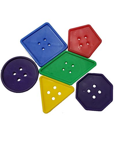 Vibrant assortment of large plastic buttons in a 3-pack, perfect as durable bird toy parts, measuring 2 inches by 2 inches.