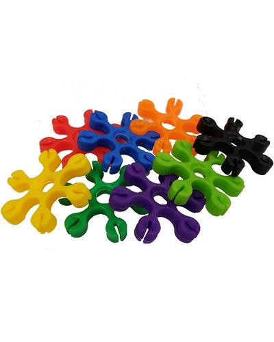 Vibrant assortment of small plastic star-shaped bird toy parts, each 1.5 inches wide, in a variety of bright colors.