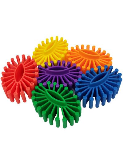 Colorful plastic oval gears designed as bird toy parts, measuring 2.5 inches long, perfect for engaging pet birds.