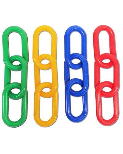 Vibrant 3-inch hard plastic chain link in assorted colors, perfect for bird toys, measuring 1.5 inches wide and durable.