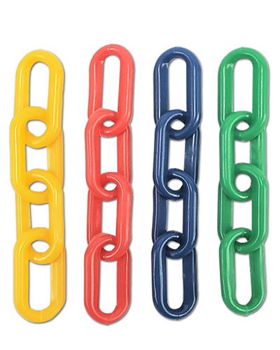 Vibrant 6mm hard plastic chain links in assorted colors, perfect for crafting safe bird toys, sold per foot.
