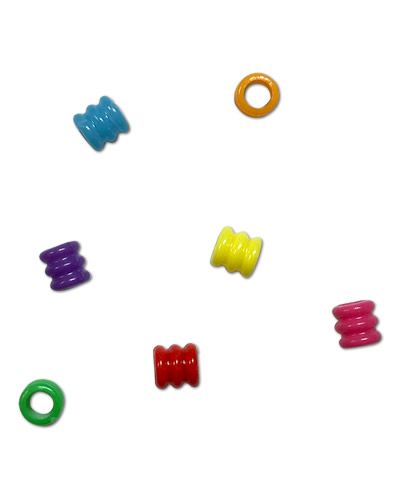 Colorful plastic Ripple Beads in assorted shades, perfect for bird toys, showcasing a 7mm diameter with a 4mm hole.