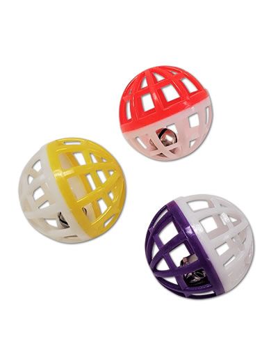 Colorful 1-1/2" plastic rattle ball with a 2mm hole on top and bottom, perfect as a vibrant bird toy component.
