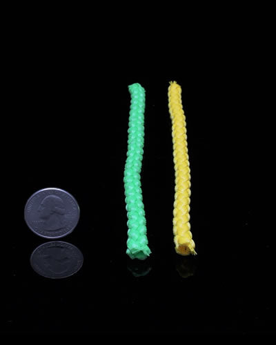 Vibrant 5/16" poly rope in yellow or lime green, perfect for crafting bird toys, shown in a 20 ft coil ready for use.