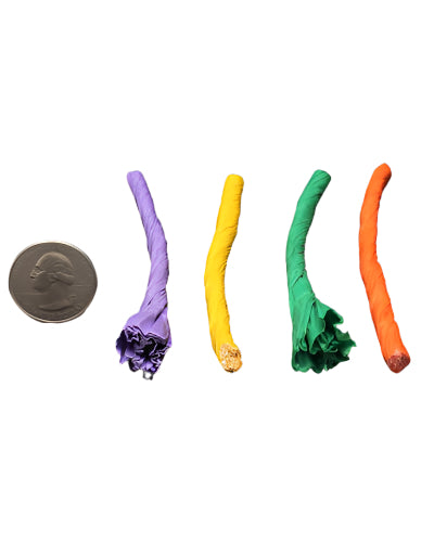 Vibrant 1/4" colored paper twist rope in lavender, yellow, green, or orange, perfect for toy making or hiding bird treats.