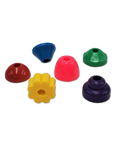 Vibrant assortment of 5 plastic building beads in various shapes and colors, perfect for crafting bird toys.