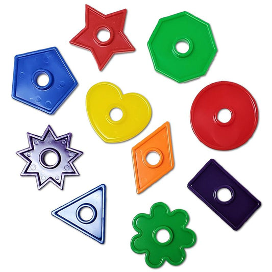 Colorful Shape Lacers plastic bird toy parts in assorted sizes and shapes, perfect for engaging and entertaining birds.