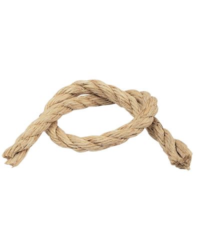 Close-up of a 1/2-inch natural sisal rope, 3 feet long, un-oiled, with a rough, fibrous texture, perfect for bird toys.