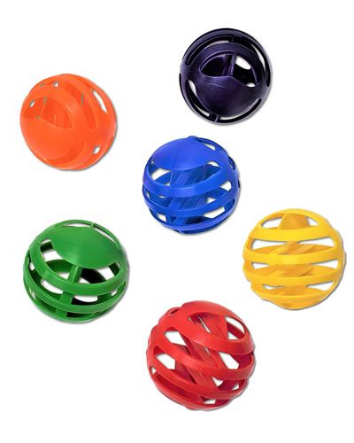 Brightly colored 3" plastic waffle ball bird toy with a perforated design, perfect for stuffing with treats or crinkle paper.