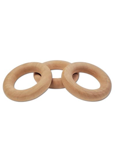 Natural wooden toss ring bird toy, 1-3/4 inches in diameter, with a smooth, round design perfect for playful beaks.