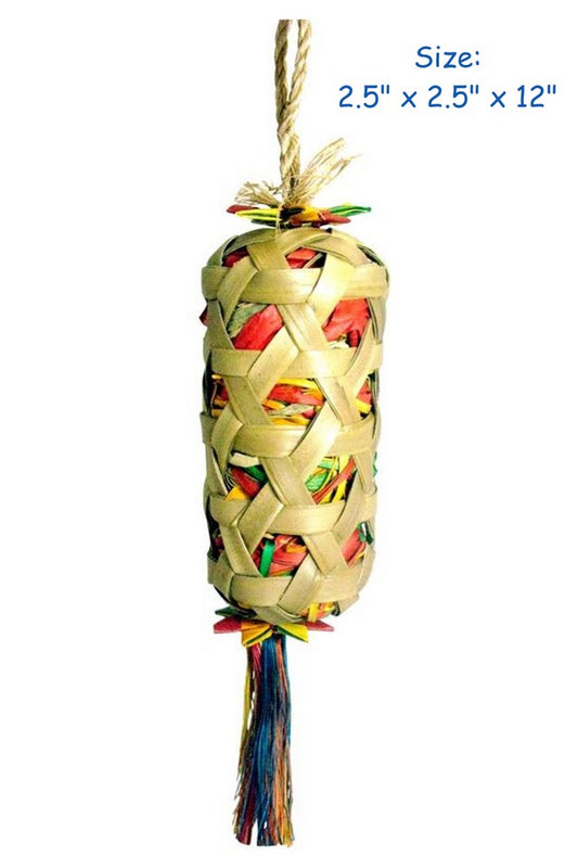 Small foraging cylinder designed for pets, featuring a clear, durable tube with holes for food or treat dispensing.
