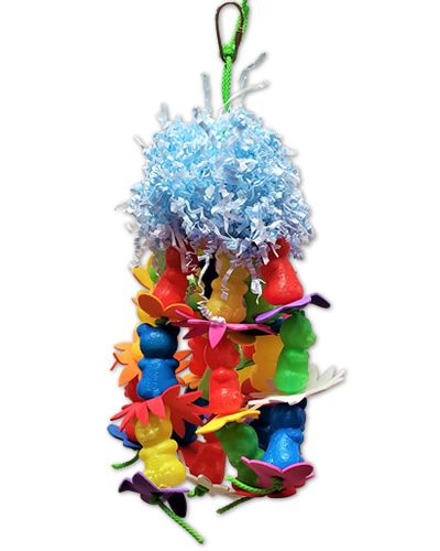 Vibrant Beak Toss Bonanza Bird Toy with colorful rings and a sturdy dowel, designed to engage and entertain your bird.