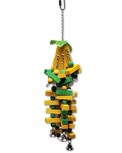 Vibrant large pear-shaped bird toy with colorful chewable wood blocks and balls, perfect for medium to large birds.