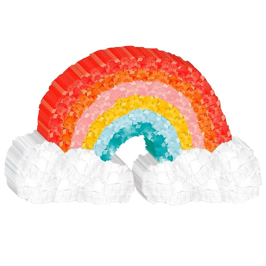 Vibrant Rainbow Pinata Bird Toy by Happy Beaks, packed with treats, hanging ready for foraging and chewing fun.