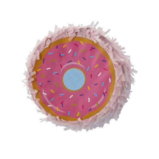 Colorful Mini Donut Pinata bird toy, packed with treats, hanging playfully to inspire foraging and chewing fun for birds.