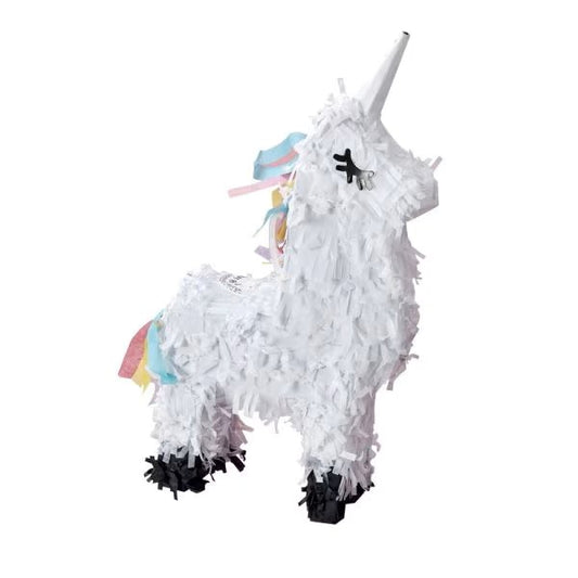 Colorful Mini Unicorn Pinata by Happy Beaks, a 10x6-inch bird toy filled with treats, designed for chewing and play.