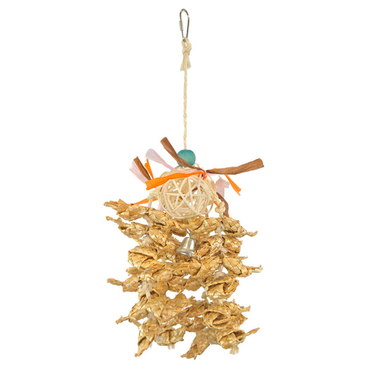 Colorful Bamboo Monster bird toy with shreddable textures, designed for safe chewing and mental stimulation for birds.