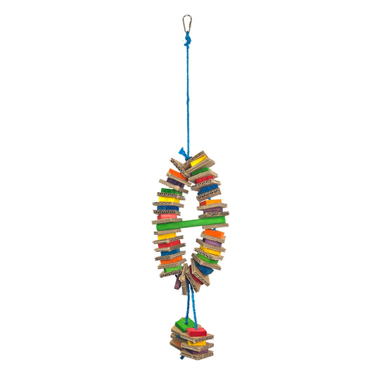 Vibrant Board & Block Rainbow Ring bird toy with colorful wood and shreddable cardboard, perfect for chewing and play.