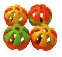 Bright, colorful heavy plastic rattle ball for birds, measuring 2.75 inches in diameter, designed to entertain and engage with a fun rattling sound.