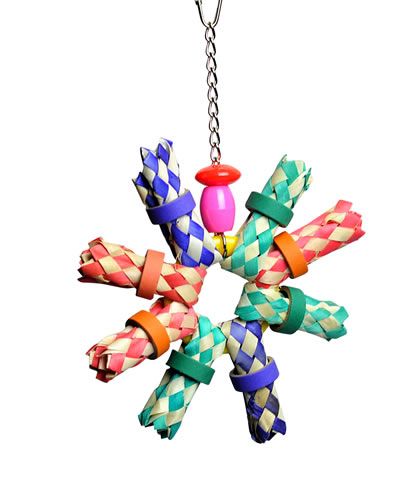 Vibrant Extinguished Ring bird toy with colorful finger traps, bagels, and beads, perfect for cockatiels and similar birds.