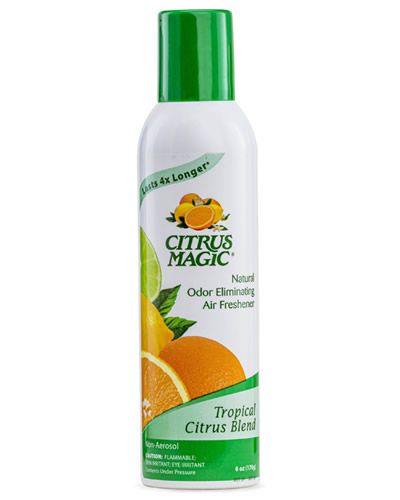 Refreshing 6oz Tropical Citrus Blend by Citrus Magic, a bird-safe air freshener spray with vibrant citrus oil scents.